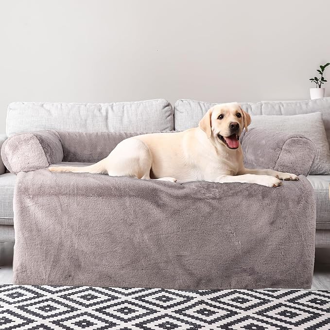Couch Cover for Dogs Washable - 36x36in Plush Dog Couch Cover Protector for Medium Pets - Washable Pet Furniture Protector with Foam Bolster and Non-Slip Bottom - Puppy Essentials by PETMAKER (Gray)