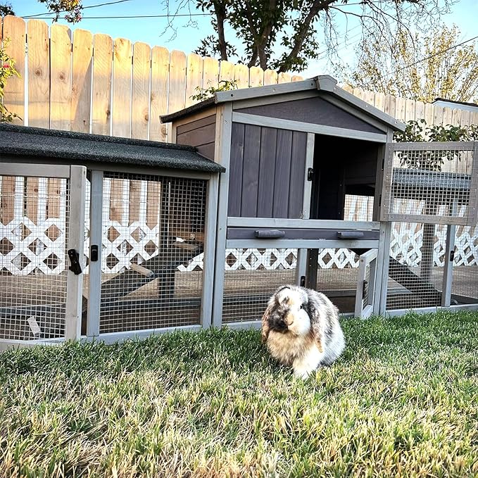 Rabbit Hutch Chicken Coop 87.8" Large Outdoor Bunny Cage with Removable PVC Layer, Easy Clean…