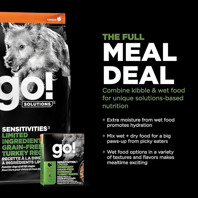 Go! Solutions Sensitivities Limited Ingredient Turkey Grain-Free Dry Dog Food, Chicken-Free Kibble Made by Experts for Sensitive Stomachs & Food Allergies, for Puppies, Adults, & Seniors, 22 lb Bag