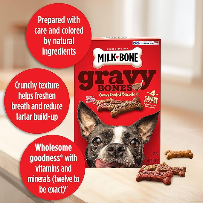 Milk-Bone Gravy Bones Dog Treats with 4 Savory Meat Flavors Coated in Gravy,7 Pound,(Pack of 2)