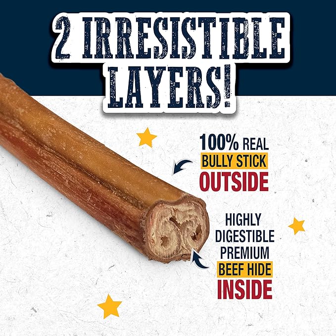 Cadet Bully Hide Sticks for Small Dogs – All-Natural Beef Pizzle, High Protein, Low Fat, Long-Lasting, Grain & Rawhide-Free Dog Chews for Aggressive Chewers, Small (1 Count) (Pack of 2)