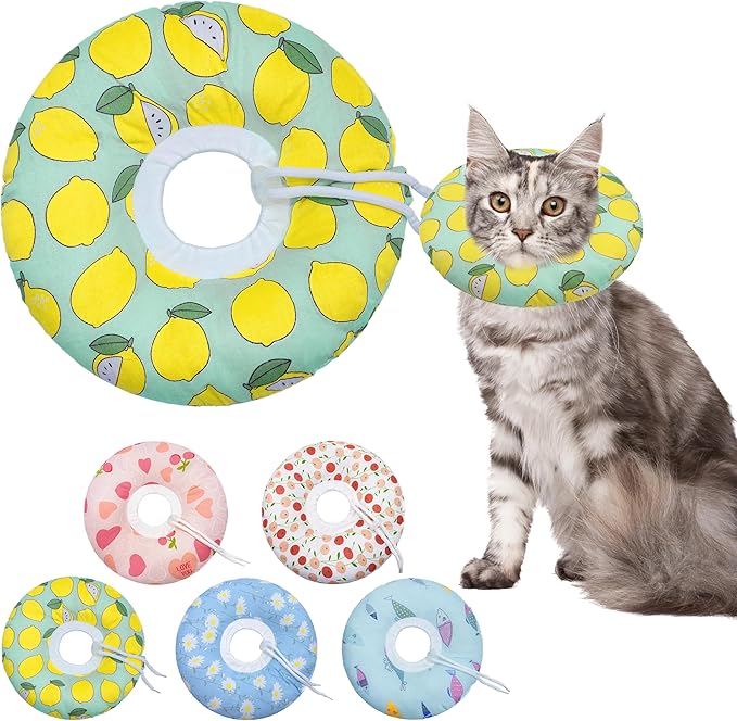 Seyezo Cat Cone Collar Soft, Adjustable Cat Recovery Collars Kitten Cones to Stop Licking, Cute Donut E Collar After Surgery, Soft Cone Elizabethan Collar for Kittens (Green Lemon, Medium)