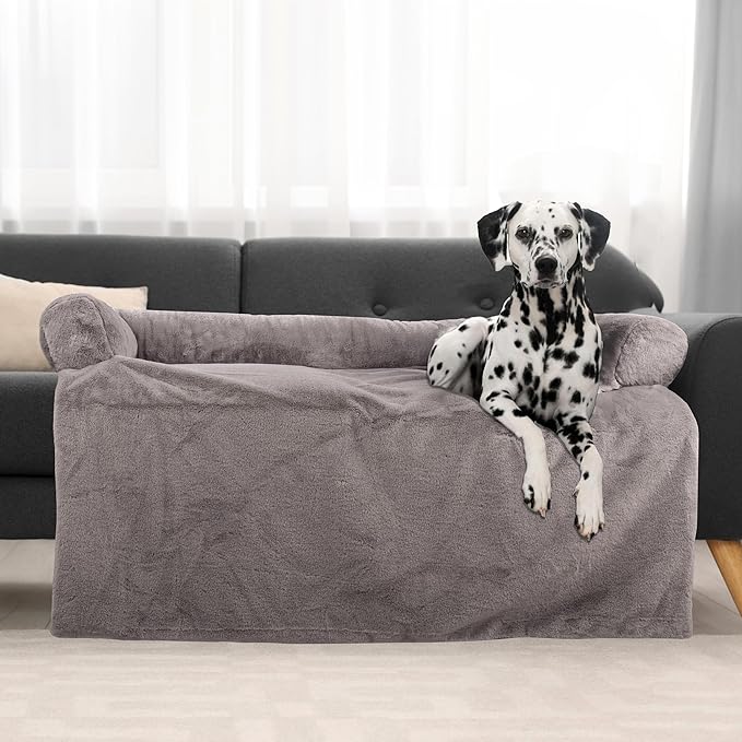 PETMAKER Couch Cover for Dogs Washable - 45x45in Plush Dog Couch Cover Protector for Large Pets - Washable Pet Furniture Protector with Foam Bolster and Non-Slip Bottom - Puppy Essentials (Gray)