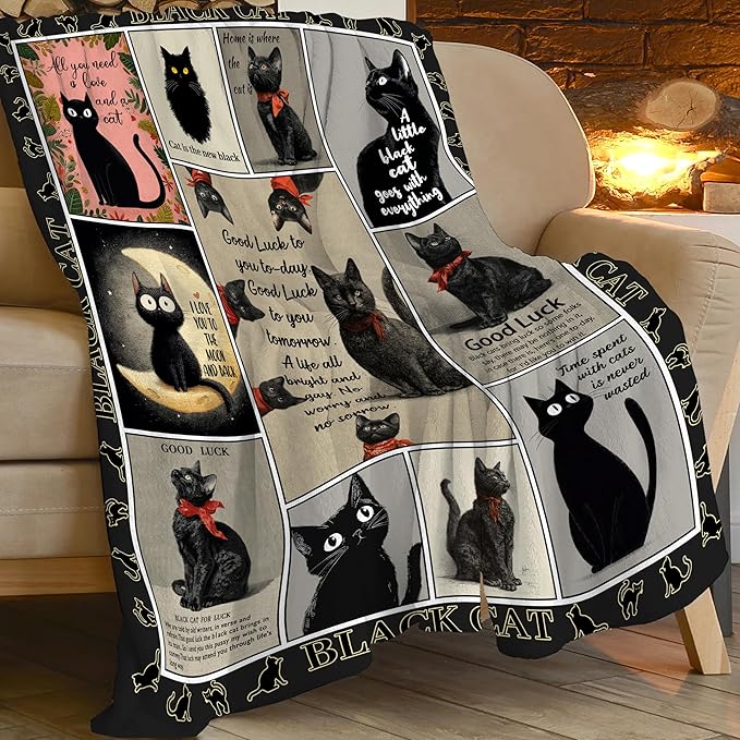 Black Cat Throw Blanket Black Cat Stuff Gifts for Kids Girls Boys Adults Women Men Soft Cozy Warm Plush Fluffy Fuzzy Fleece Blanket Decor 60''X80''