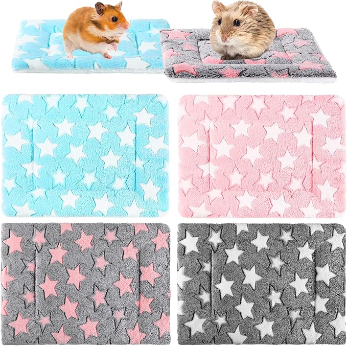 Tuanse 4 Pack Guinea Pig Bed Mat Bedding Rabbit Winter Bed Pad for Indoor Warm Small Animal Mattres Fleece Sleeping Pad for Hedgehogs Bunny Ferrets Hamster(Star,13 x 10 Inch)