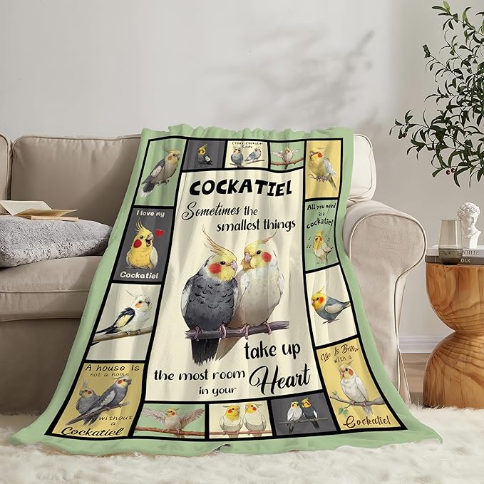 Parrot Bird Throw Blanket Cute Cockatiel Stuff Gifts for Kids Girls Boys Adults Women Men Soft Cozy Warm Plush Fluffy Fuzzy Fleece Blanket Decor 40''X50''