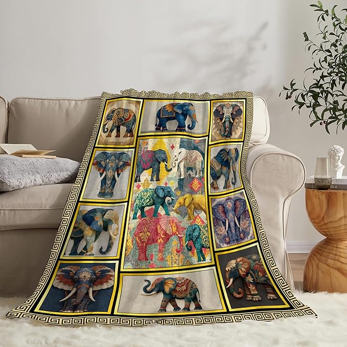 Elephant Throw Blanket Elephant Stuff Gifts for Kids Girls Boys Adults Women Men Soft Cozy Warm Plush Fluffy Fuzzy Fleece Blanket Decor 60''X80''