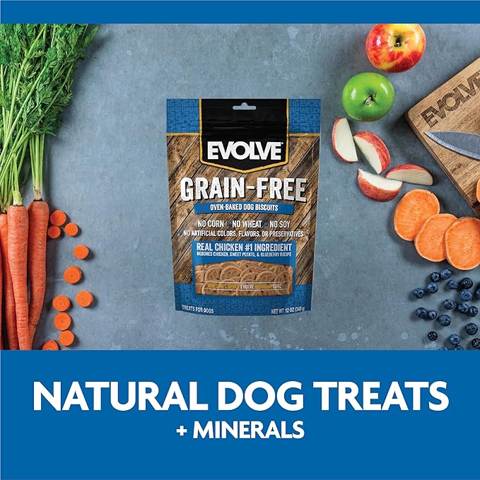 Evolve Pet Food Grain Free Deboned Chicken, Sweet Potato and Blueberry Dog Biscuits 12-Ounce