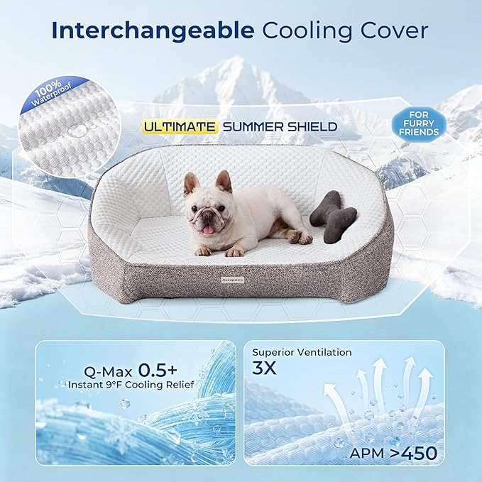 Cooling Orthopedic Dog Bed Medium Size Dog, High-Resilience Memory Foam Support, All-Season Comfort Pet Bed with 3 Washable Removable Cover & Waterproof Liner, Never Sag Dog Couch with Bone Toy