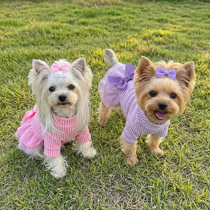 Fitwarm Collared Neck Tulle Dog Dress, Cozy Winter Clothes for Small Dogs Girl, Pet Outfits, Purple, Large