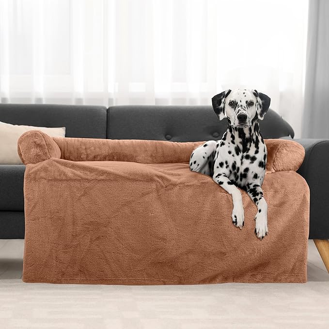 PETMAKER Couch Cover for Dogs Washable - 45x45in Plush Dog Couch Cover Protector for Large Pets - Washable Pet Furniture Protector with Foam Bolster and Non-Slip Bottom - Puppy Essentials (Beige)