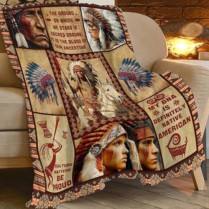 Native American Throw Blanket Indian Southwest Native American Cacique Stuff Gifts for Adults Women Men Soft Cozy Warm Plush Fluffy Fuzzy Fleece Blanket Decor 40''X50''