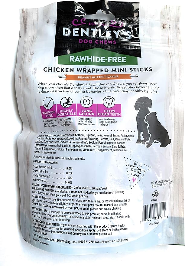 DENTLEY'S Rawhide Free Chicken Wrapped Mini Sticks - Peanut Butter Flavor