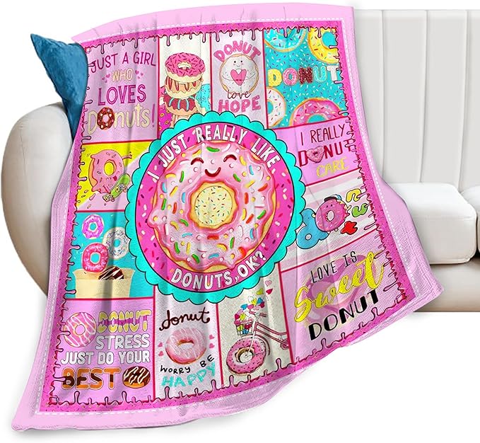 SweetFox Donut Blanket, Funny Cute Donut Decor Throw Blanket Gifts for Girls Boys Food Lovers Super Warm Soft Plush Fleece Lightweight Flannel Winter Bedding Blankets for Kids Adults Women 50"X40"