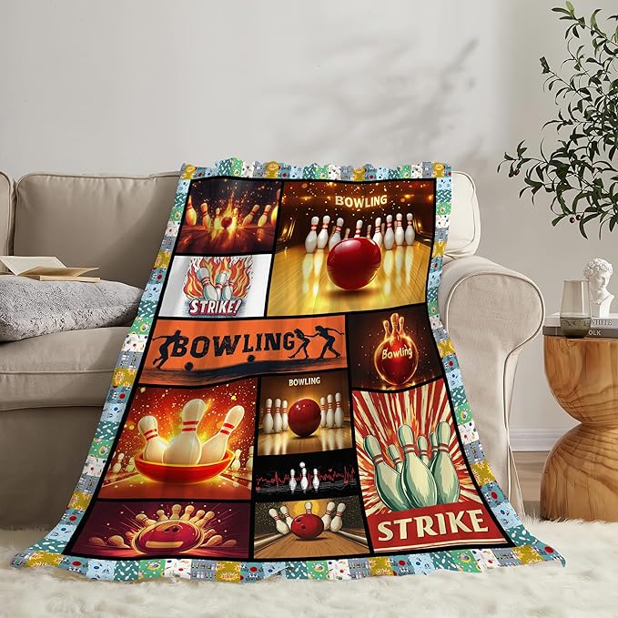 Bowling Blanket Bowling Throw Blanket Gifts for Bowling Lovers Women Men Boys Girls Kids Adults Super Soft Cozy Plush Fluffy Fuzzy Fleece Blanket Home Decor 50''X60''