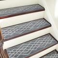 COSY HOMEER Soft Stair Treads Non-Slip Carpet Mat 28inX9in Indoor Stair Runners for Wooden Steps,Stair Rugs for Kids and Dogs, 100% Polyester TPE Backing 7pcs,Grey,Rhombus