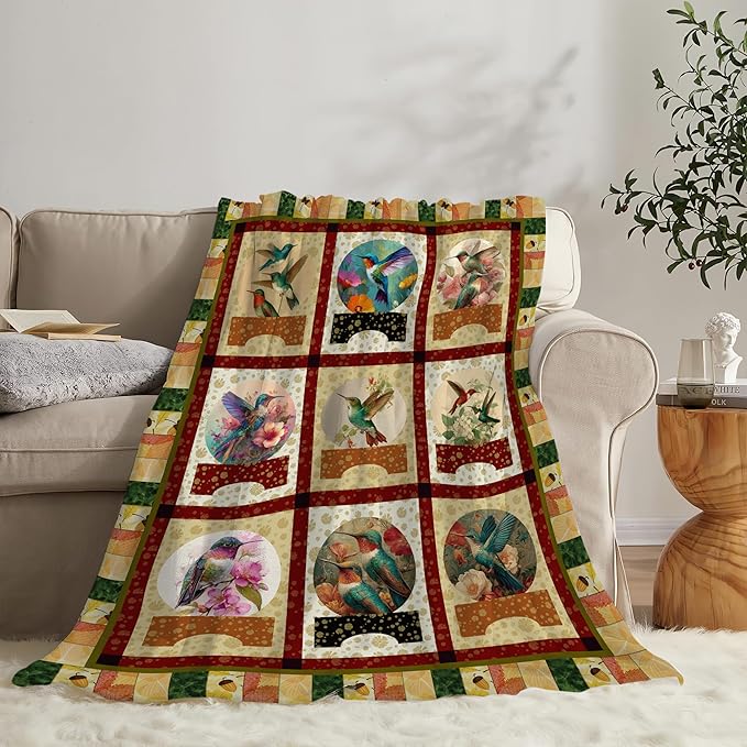 Hummingbird Throw Blanket Hummingbird Bird Stuff Gifts for Kids Girls Boys Adults Women Men Soft Cozy Warm Plush Fluffy Fuzzy Fleece Blanket Decor 40''X50''