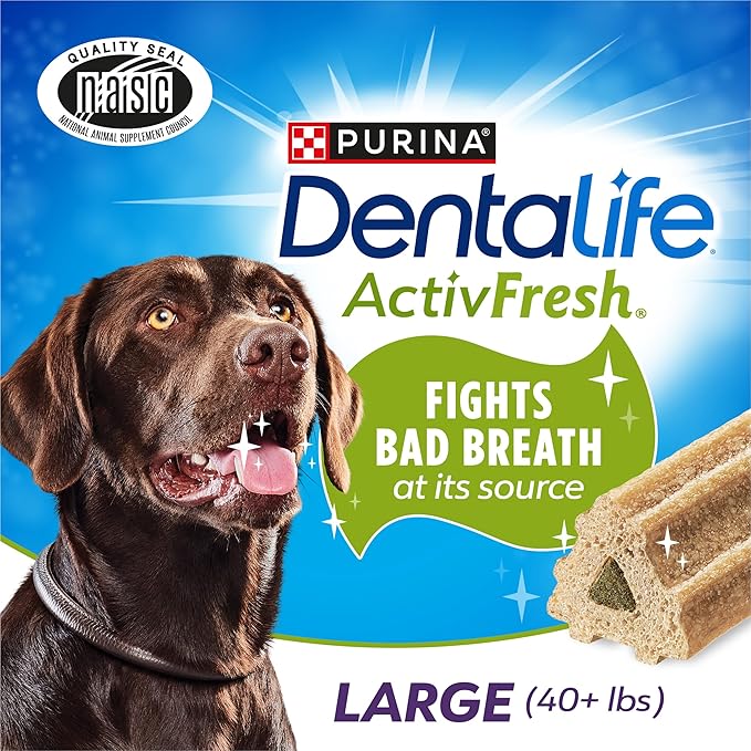 DentaLife ActivFresh Pack of 2 Dog Chews for Large Dogs 40 lbs. and Up, Dental Chews to Freshen Breath, Chicken Flavor, 35 oz. Each, 30 Chews Each/60 Total Chews - 30 ct. Pouch