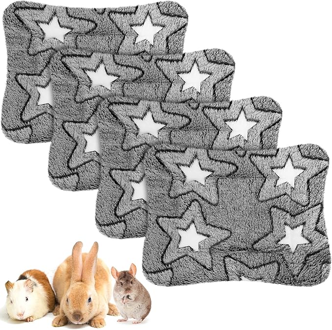 Haull 4 Pcs Waterproof Guinea Pig Bedding Guinea Pig Bed Plush Cage Liners Soft Rabbit Dog Crate Pad Cat Mat Reversible Cozy Animal Pee Pad Hamster Bunny Mat Accessory(Double Star,13 x 10 Inch)