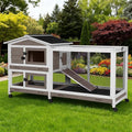 Large Rabbit Hutch Indoor, Bunny Cage Outdoor with Chew-Proof Ramp, 2-Story Guinea Pig Cages with 6 Wheels, 3 Pull-Out Trays, Waterproof Asphalt Roof, 62" L - Brown