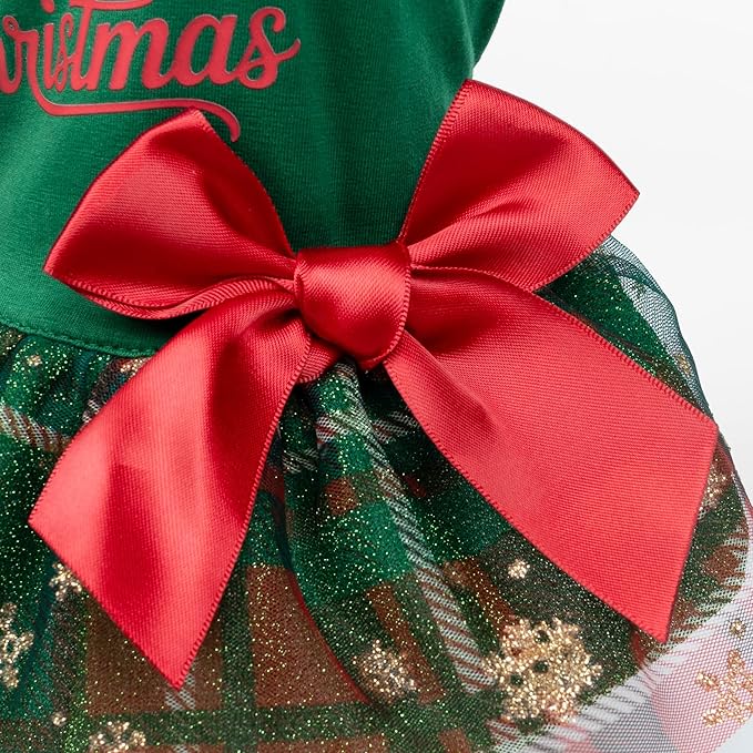 Fitwarm Just a Girl Who Loves Christmas Dog Tulle Dress, Funny Christmas Clothes for Small Dogs Girl, Holiday Pet Outfit, Red, White, Green, Yellow, XXS