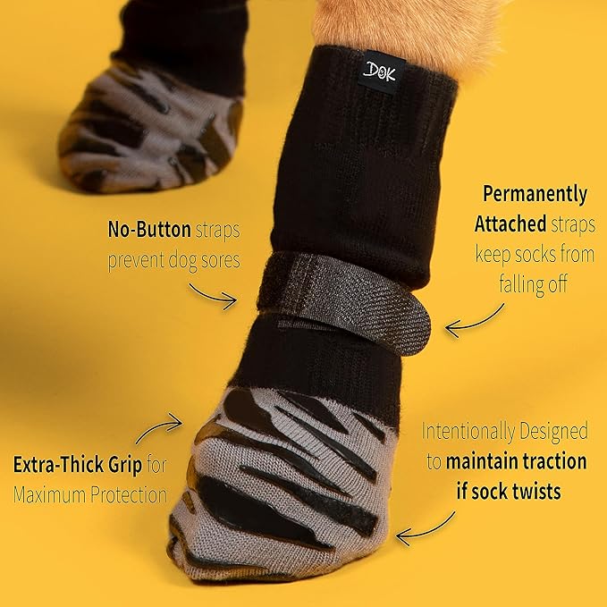 DOK TigerToes Premium Non-Slip Dog Socks for Hardwood Floors - Extra-Thick Grip that Works Even When Twisted - Prevents Licking, Slipping, and Great for Dog Paw Protection (XXS)