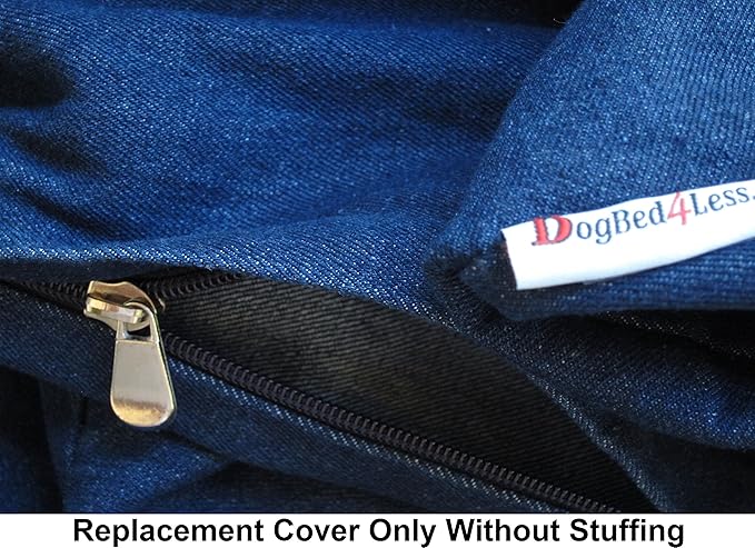 Dogbed4less Jumbo 55X47X4 Inches Blue Color Denim Jean Dog Pet Bed External Zipper Duvet Cover - Replacement Cover only
