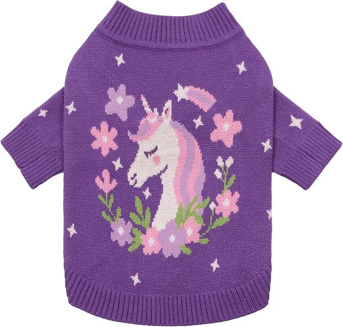 Fitwarm Adorable Unicorn Dog Sweater, Thermal Dog Winter Clothes for Small Dogs Girl, Pet Outfit, Purple, Pink, White, Large