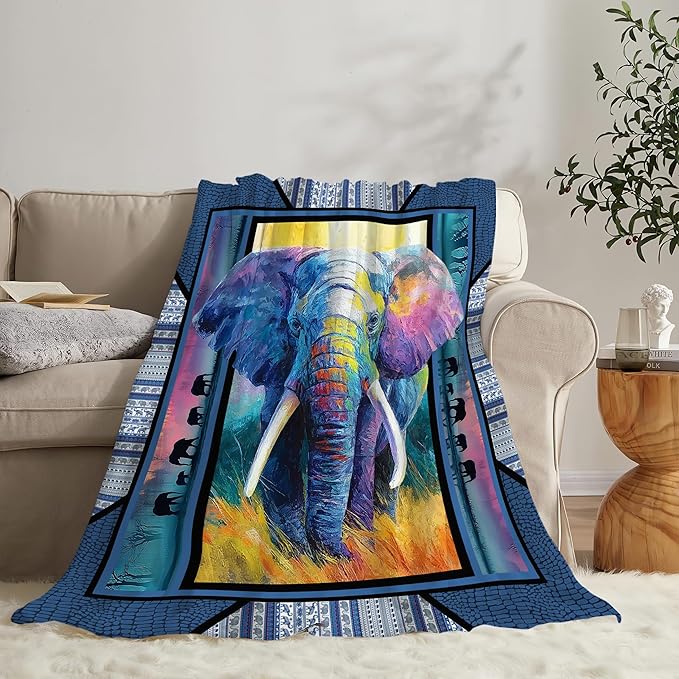 Elephant Throw Blanket Elephant Stuff Gifts for Kids Girls Boys Adults Women Men Soft Cozy Warm Plush Fluffy Fuzzy Fleece Blanket Decor 50''X60''