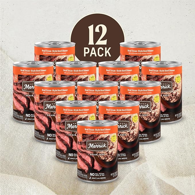 Merrick Grain Free Premium And Natural Canned Dog Food, Soft And Healthy Wet Recipe, Real Texas Beef Dinner - (Pack of 12) 12.7 oz. Cans