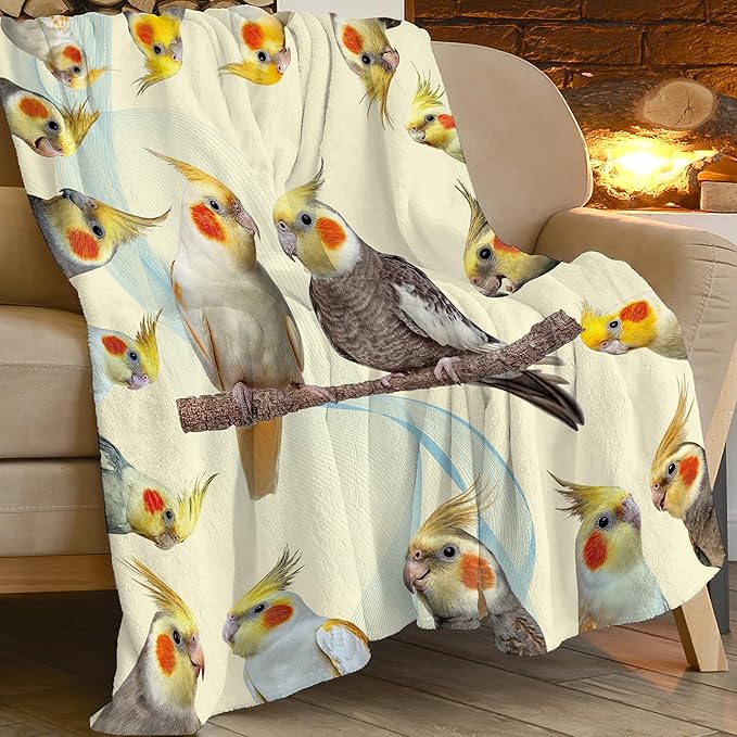 Parrot Bird Throw Blanket Cute Cockatiel Stuff Gifts for Kids Girls Boys Adults Women Men Soft Cozy Warm Plush Fluffy Fuzzy Fleece Blanket Decor 60''X80''