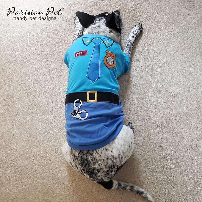 Parisian Pet Police Dog Costume - 100% Cotton Blue Dog Clothes for Large Dogs - Lightweight Puppy Outfits - Funny French Bulldog Clothes - Cute Cop Uniform Pet Shirt - Stretchy T Shirt for Dogs