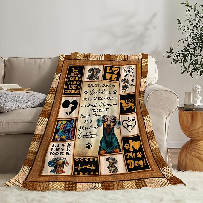 Dachshund Throw Blanket Weiner Dog Dachshund Puppy Stuff Gifts for Dog Lover Kids Girls Boys Adults Women Men Soft Cozy Warm Plush Fluffy Fuzzy Fleece Blanket Decor 40''X50''