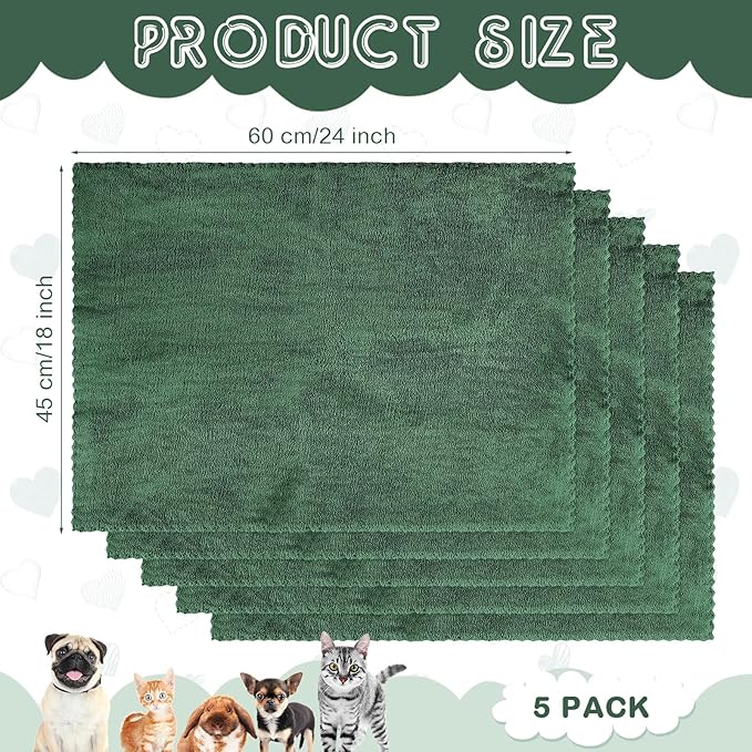 SmoothNovelty 5 Pcs Waterproof Guinea Pig Blankets Washable Small Animal Pee Pad Pet Blanket Sleep Bedding Mats Absorbent Guinea Pig Cage Liner Reusable Pet Sleep Pad(Dark Green,18" X 24",Classic)