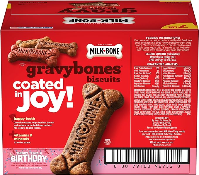 Milk-Bone Gravy Bones Dog Treats with 4 Savory Meat Flavors Coated in Gravy, 7 Pound
