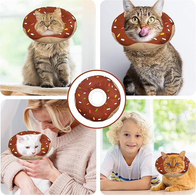 Seyezo Cat Cone Collar Soft, Adjustable Cat Recovery Collar Kitten Cones to Stop Licking, Cute Donut E Collar After Surgery, Cats Neck Pillow Cone Elizabethan Cones of Shame(Waterproof Brown, Medium)
