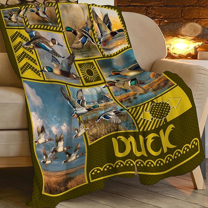Duck Throw Blanket Hunting Mallard Duck Stuff Gifts for Kids Girls Boys Adults Women Men Soft Cozy Warm Plush Fluffy Fuzzy Fleece Blanket Decor 40''X50''