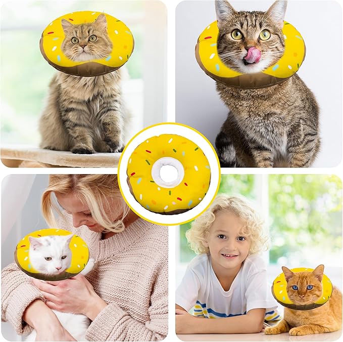 Seyezo Cat Cone Collar Soft, Adjustable Cat Recovery Collar Kitten Cones to Stop Licking, Cute Donut E Collar After Surgery, Cats Neck Pillow Cone Elizabethan Cones of Shame (Waterproof Yellow, Small)
