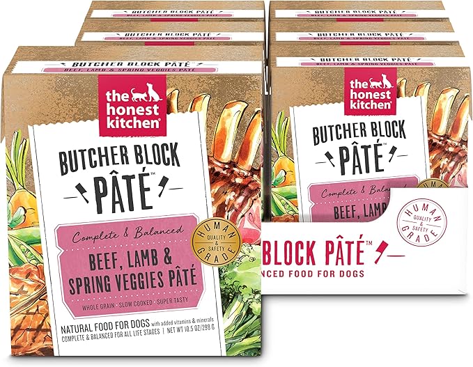 The Honest Kitchen Human Grade Butcher Block Pâté Wet Dog Food - Beef, Lamb & Spring Veggies, 10.5 Ounce Box (Pack of 6)