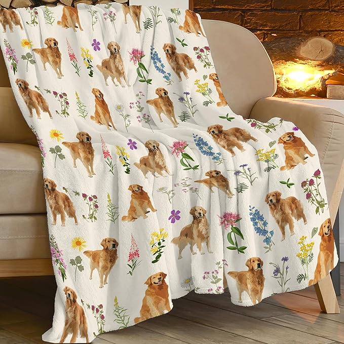 Golden Retriever Throw Blanket Golden Retriever Puppy Stuff Gifts for Dog Lover Kids Girls Boys Adults Women Men Soft Cozy Warm Plush Fluffy Fuzzy Fleece Blanket Decor 60''X80''