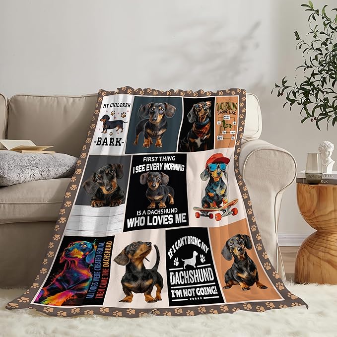 Dachshund Throw Blanket Weiner Dog Dachshund Puppy Stuff Gifts for Dog Lover Kids Girls Boys Adults Women Men Soft Cozy Warm Plush Fluffy Fuzzy Fleece Blanket Decor 60''X80''