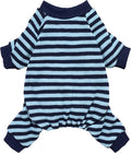 Fitwarm Blue and White Striped Dog Pajamas, Waffle Dog Clothes for Small Dogs Girl Boy, Puppy Onesie with Feet, Pet Cat Outfit, Large