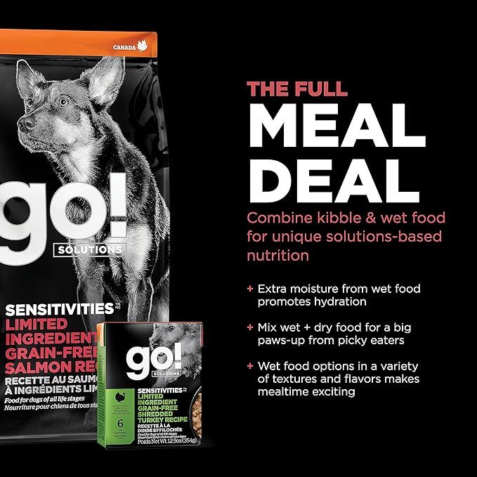 Go! Solutions Sensitivities Limited Ingredient Salmon Grain-Free Dry Dog Food, Chicken-Free Kibble Made by Experts for Sensitive Stomachs & Food Allergies, for Puppies, Adults, & Seniors, 12 lb Bag