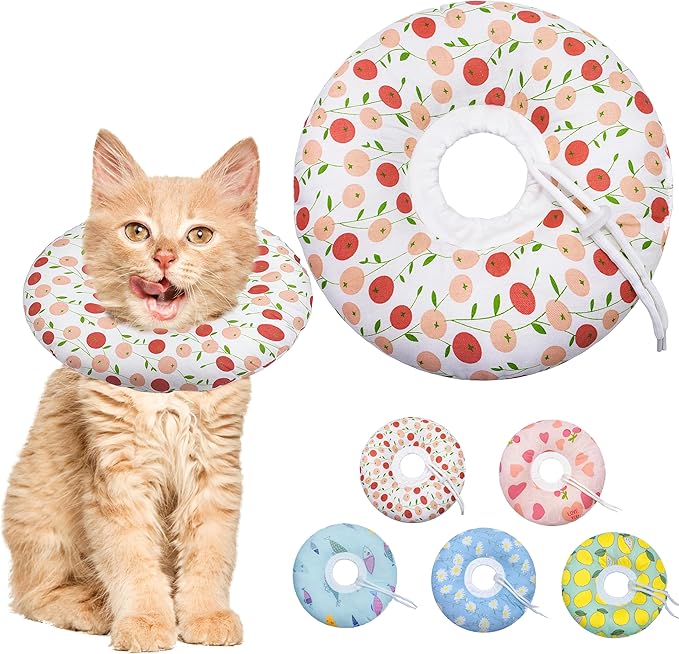 Seyezo Cat Cone Soft, Adjustable Recovery Collar for Small Medium Large Cats, Cute Donut E After Surgery, Anti-Lick Wound Healing Elizabethan for Kittens (Pink Cherry, Small)
