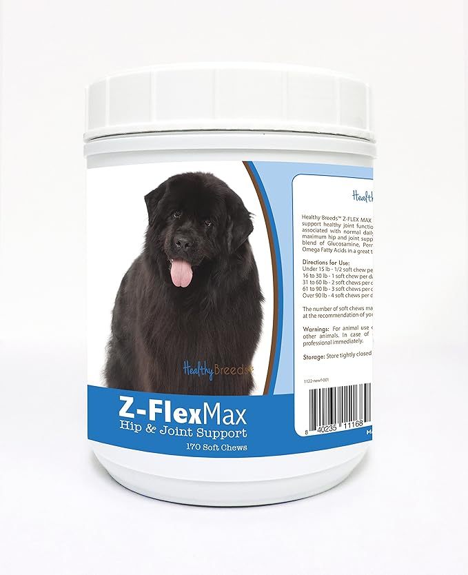Healthy Breeds Newfoundland Z-Flex Max + Glucosamine + Chondroitin + Omegas - Hip & Joint Support for Improved Mobility - 170 Bacon Flavored Soft Chews