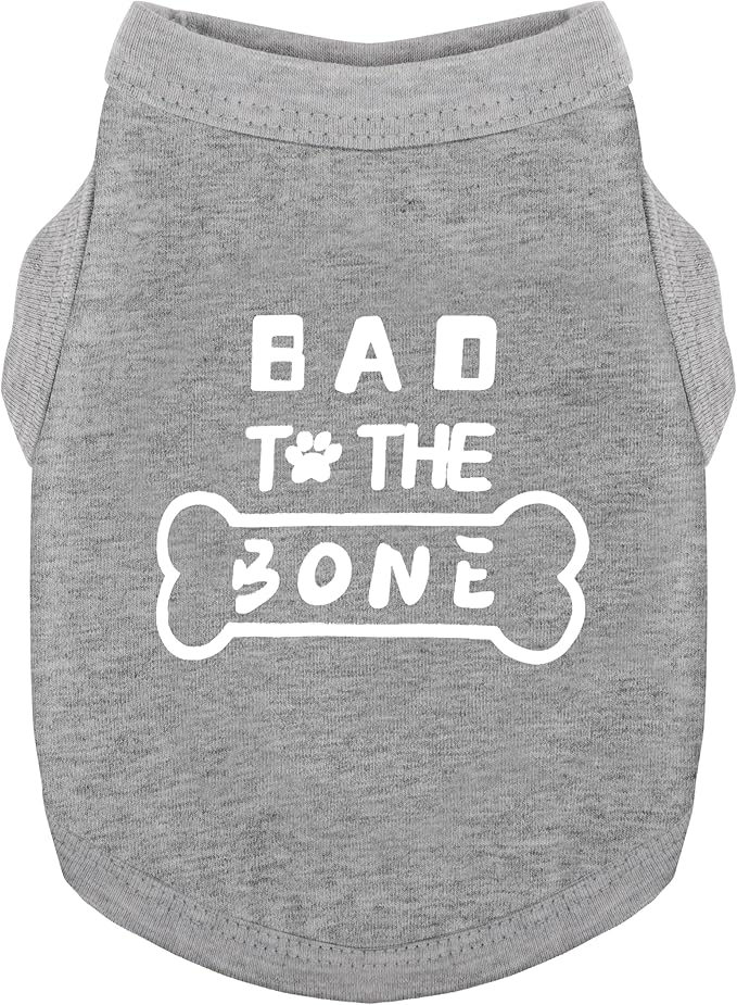 Discover Cozy Cotton Canine Wear: Soft, Lightweight, and Breathable Dog Shirt Vest with Eye-Catching Graphics(Bad to The Bone), Keeping Your Furry Friend Warm and Comfy! Grey 4XL