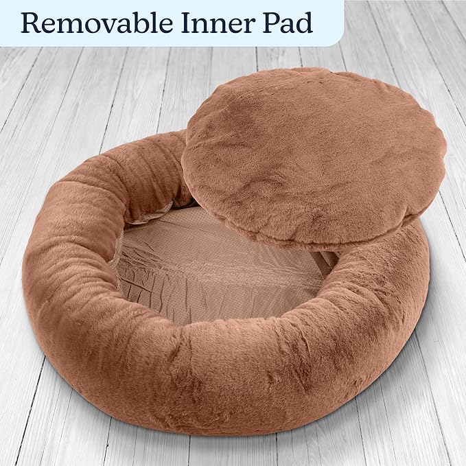 PETMAKER Dog Bed - Donut Pet Bed for Medium Dogs - Dog Bed with Removable Washable Cover and Anti-Slip Bottom - Puppy Essentials (Beige)