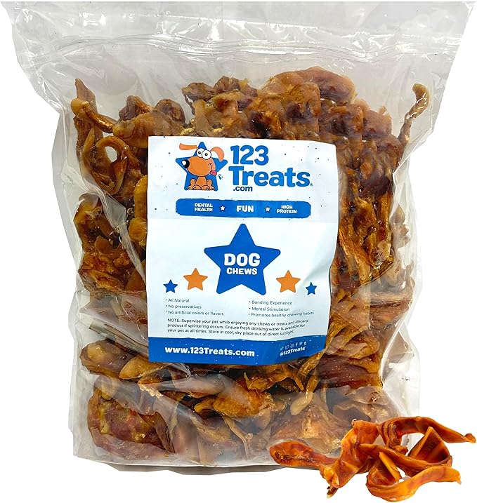 123 Treats Natural Pig Ears for Dogs - 5 lb Bulk Pork Strips and Slivers, Single Ingredient Pet Chews Perfect for Puppies or Training Rewards, Premium Dog Treats Bulk