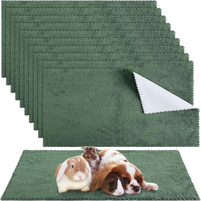 VitalCozy 10 Pcs Guinea Pig Cage Liners Washable Rat Bedding for Guinea Pigs Controlling Absorbent Waterproof Pee Pads Blanket for Rabbits Hamster Small Animal Chinchilla(Grid,14x28 Inch,Dark Green)