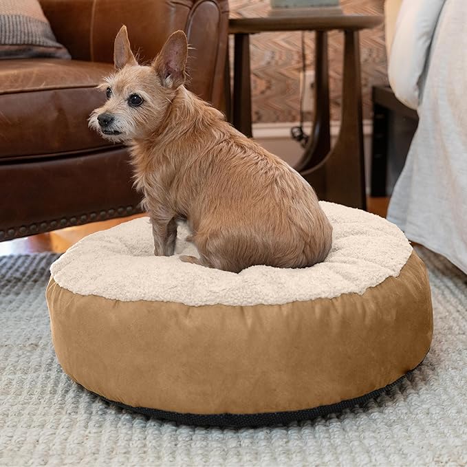 JAXX Robbi Dog Bed Bean Bag – Round Bed with Machine Washable Cover and No-Slip Base - Supportive Memory Foam for Senior Dogs & Joint Pain Relief - Ultimate Comfort & Luxury - Small, Cloud/Beige